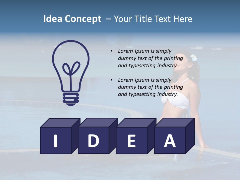 A Beautiful Woman In A White Bikini Sitting On The Edge Of A Swimming Pool PowerPoint Template