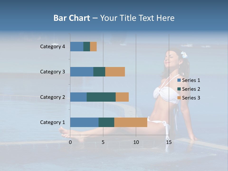 A Beautiful Woman In A White Bikini Sitting On The Edge Of A Swimming Pool PowerPoint Template