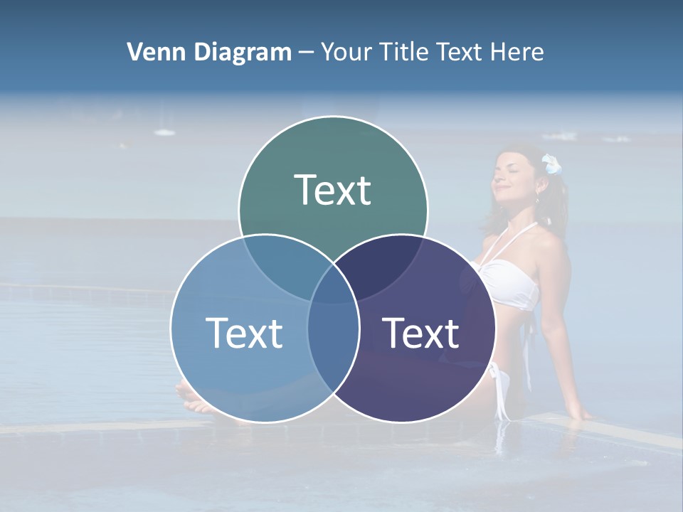 A Beautiful Woman In A White Bikini Sitting On The Edge Of A Swimming Pool PowerPoint Template