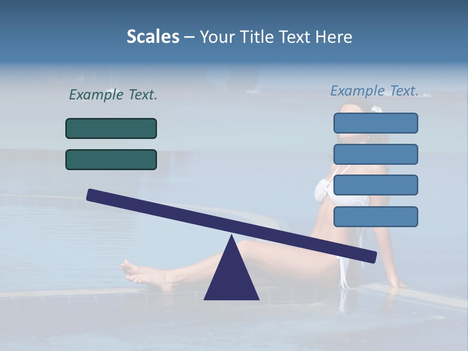 A Beautiful Woman In A White Bikini Sitting On The Edge Of A Swimming Pool PowerPoint Template