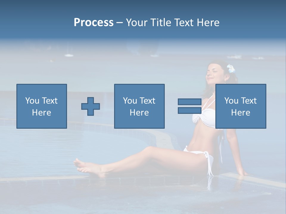 A Beautiful Woman In A White Bikini Sitting On The Edge Of A Swimming Pool PowerPoint Template