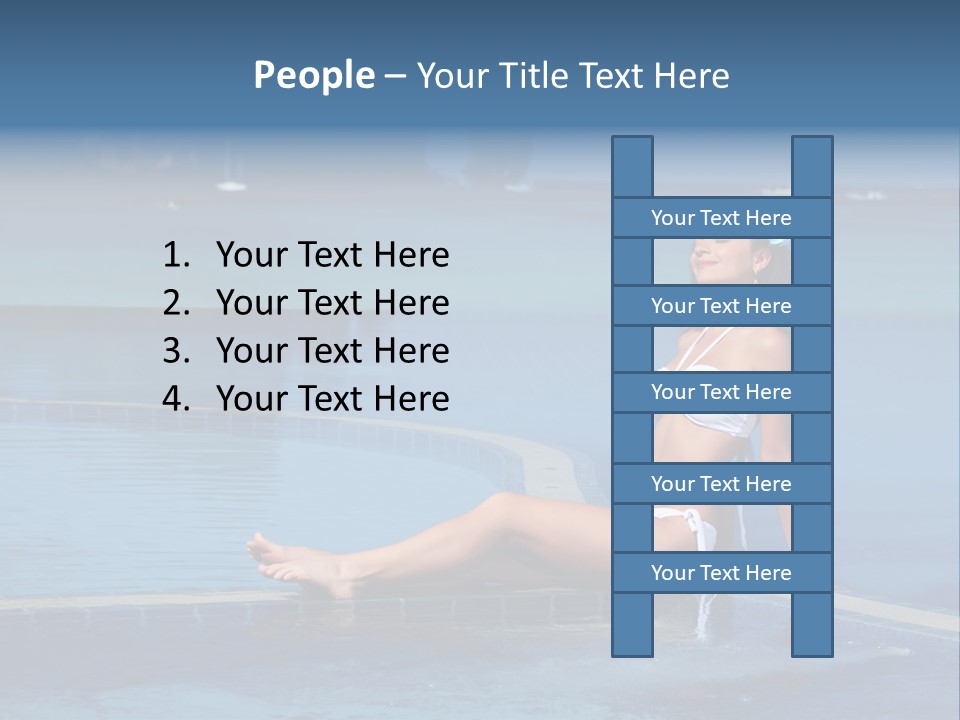 A Beautiful Woman In A White Bikini Sitting On The Edge Of A Swimming Pool PowerPoint Template