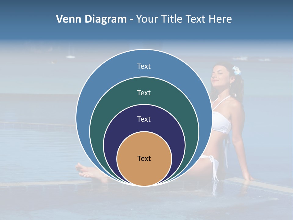 A Beautiful Woman In A White Bikini Sitting On The Edge Of A Swimming Pool PowerPoint Template