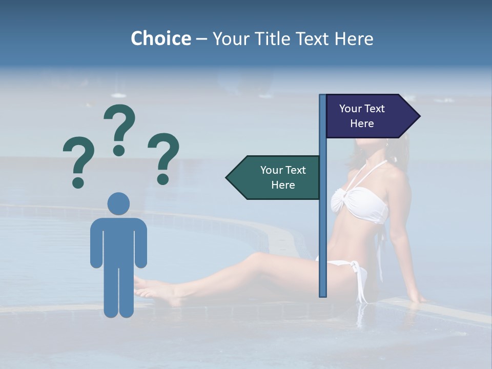 A Beautiful Woman In A White Bikini Sitting On The Edge Of A Swimming Pool PowerPoint Template