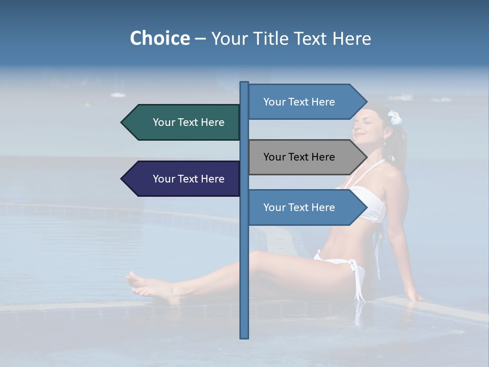 A Beautiful Woman In A White Bikini Sitting On The Edge Of A Swimming Pool PowerPoint Template