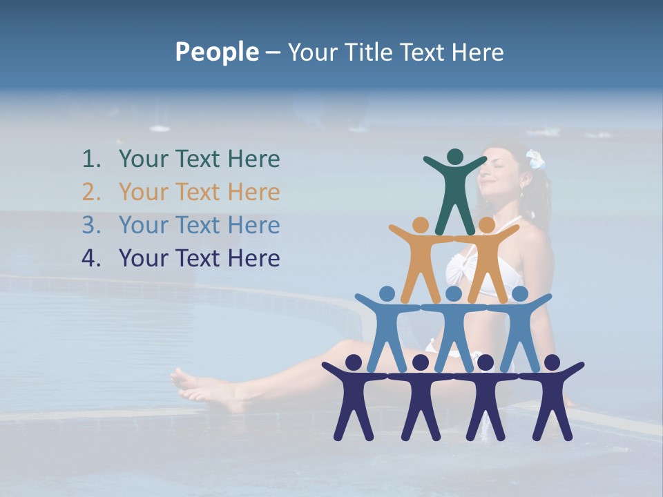A Beautiful Woman In A White Bikini Sitting On The Edge Of A Swimming Pool PowerPoint Template