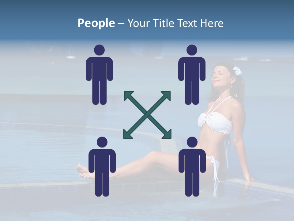 A Beautiful Woman In A White Bikini Sitting On The Edge Of A Swimming Pool PowerPoint Template