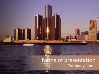 Skyscraper Scenic Sunrise PowerPoint Template