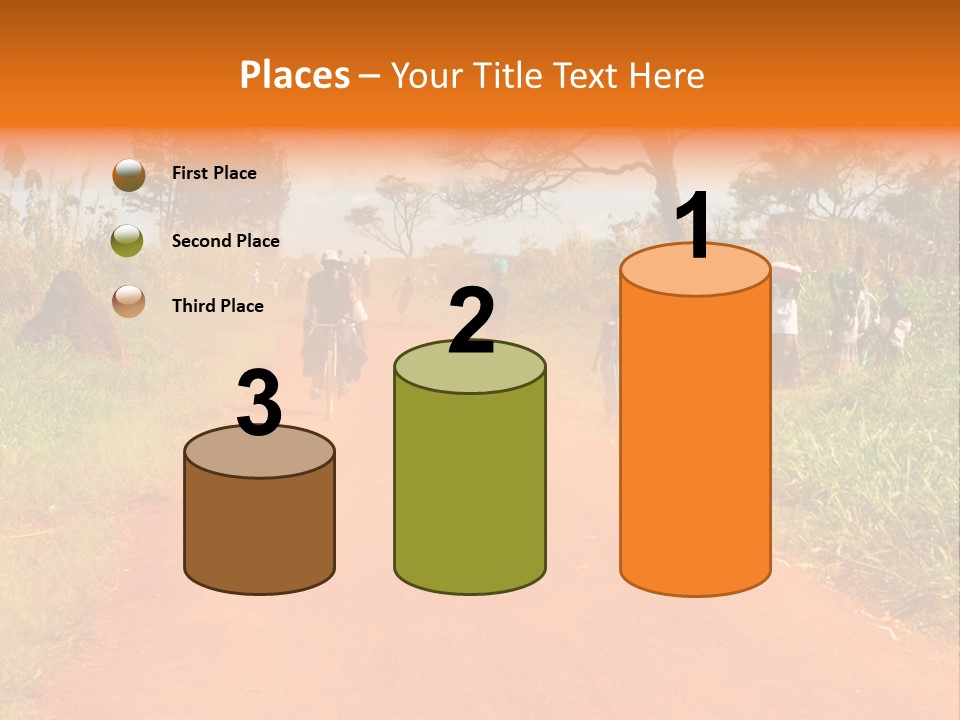 A Group Of People Riding Bikes Down A Dirt Road PowerPoint Template