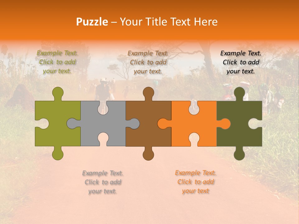 A Group Of People Riding Bikes Down A Dirt Road PowerPoint Template