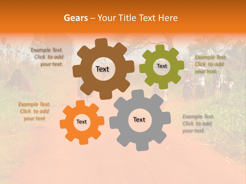 A Group Of People Riding Bikes Down A Dirt Road PowerPoint Template