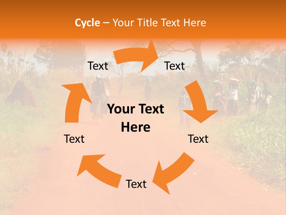 A Group Of People Riding Bikes Down A Dirt Road PowerPoint Template