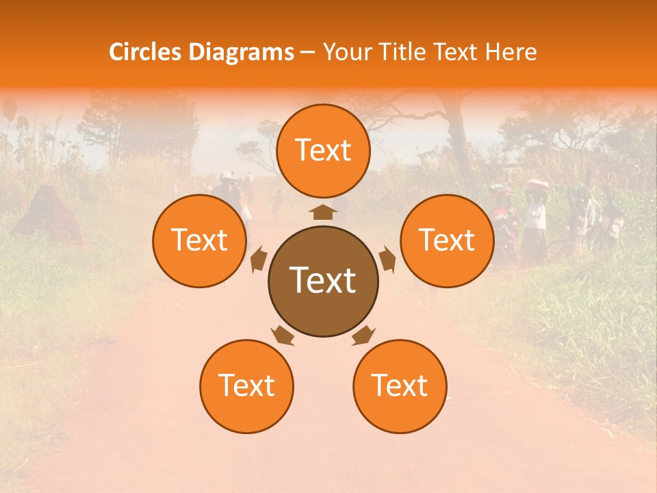 A Group Of People Riding Bikes Down A Dirt Road PowerPoint Template