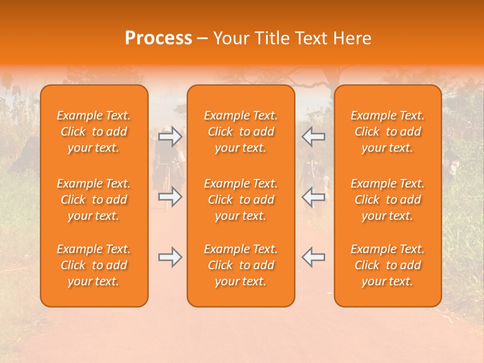 A Group Of People Riding Bikes Down A Dirt Road PowerPoint Template