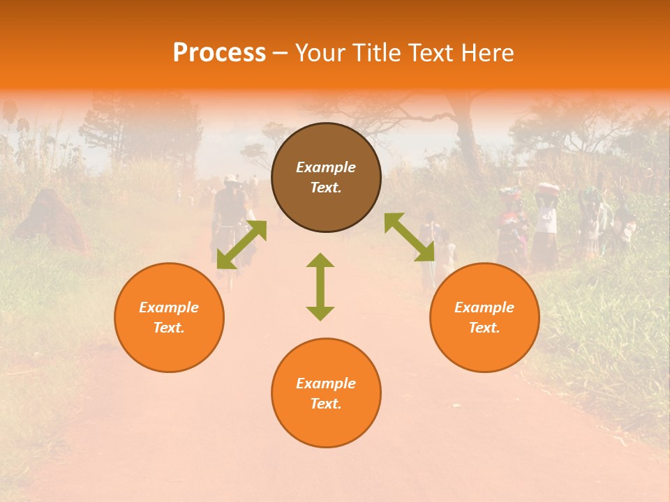 A Group Of People Riding Bikes Down A Dirt Road PowerPoint Template