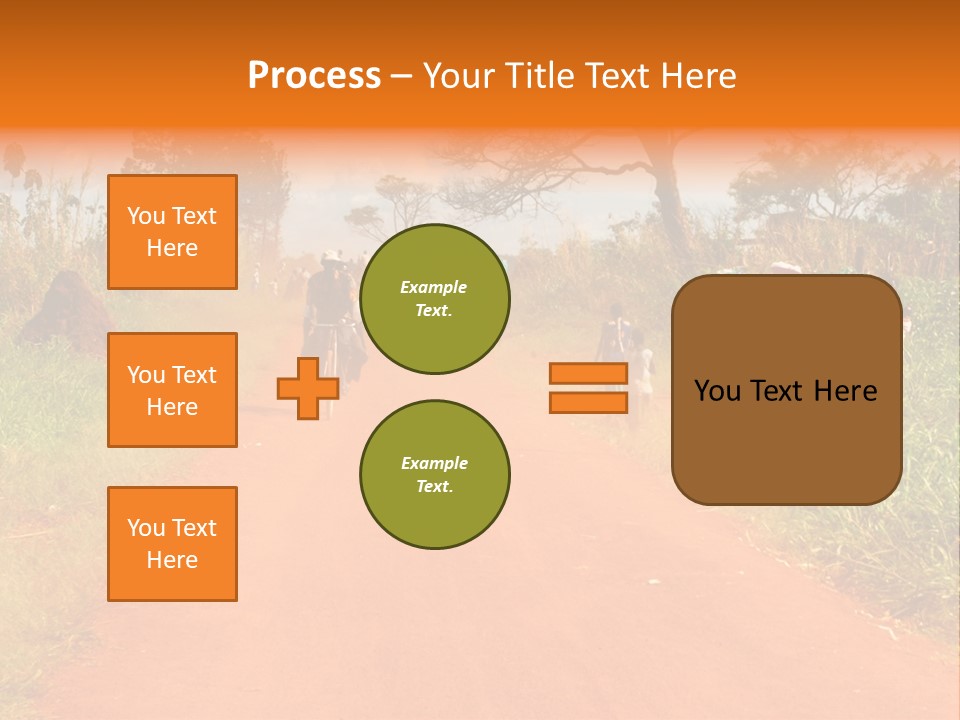 A Group Of People Riding Bikes Down A Dirt Road PowerPoint Template
