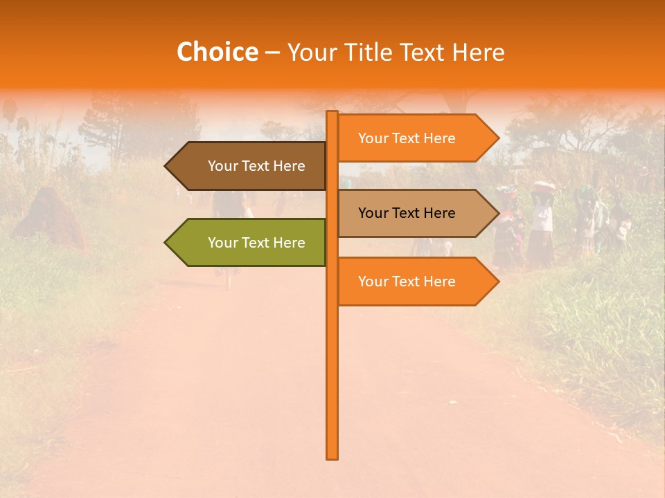 A Group Of People Riding Bikes Down A Dirt Road PowerPoint Template