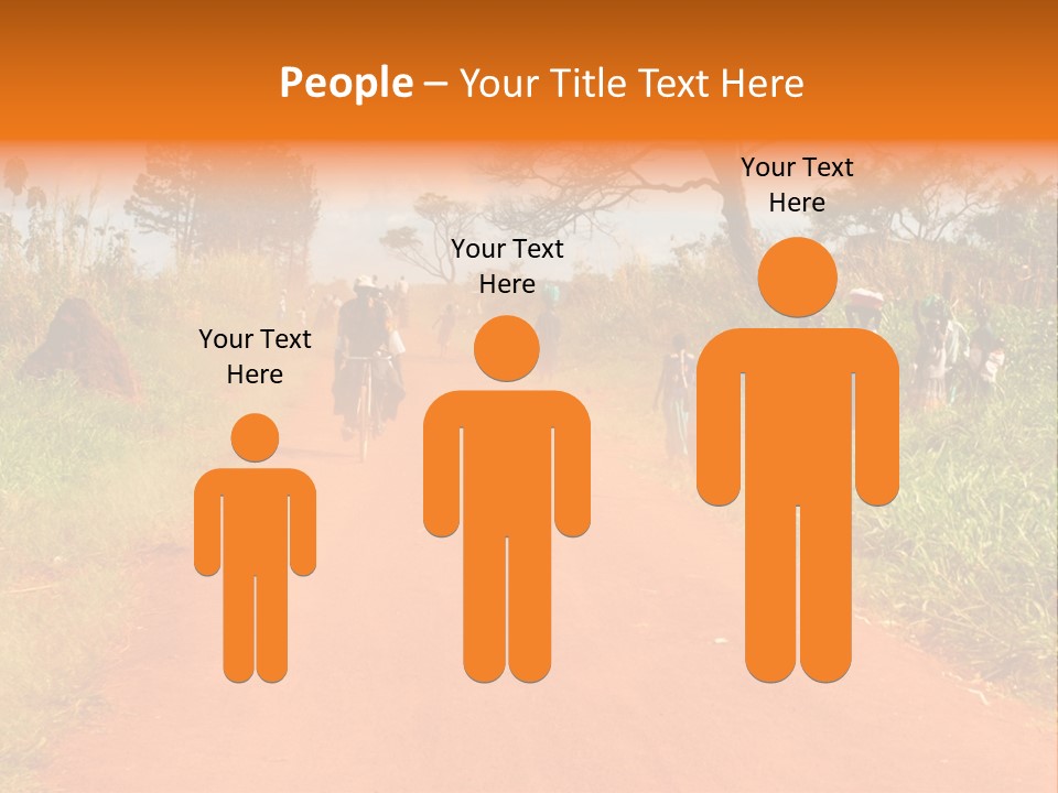 A Group Of People Riding Bikes Down A Dirt Road PowerPoint Template