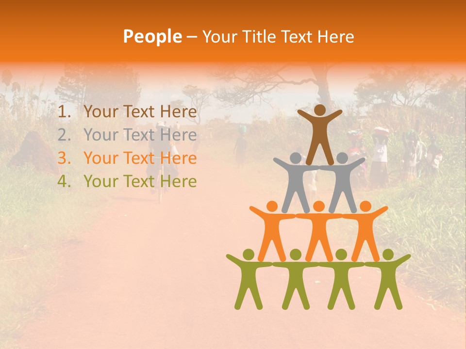 A Group Of People Riding Bikes Down A Dirt Road PowerPoint Template