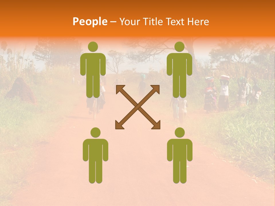 A Group Of People Riding Bikes Down A Dirt Road PowerPoint Template