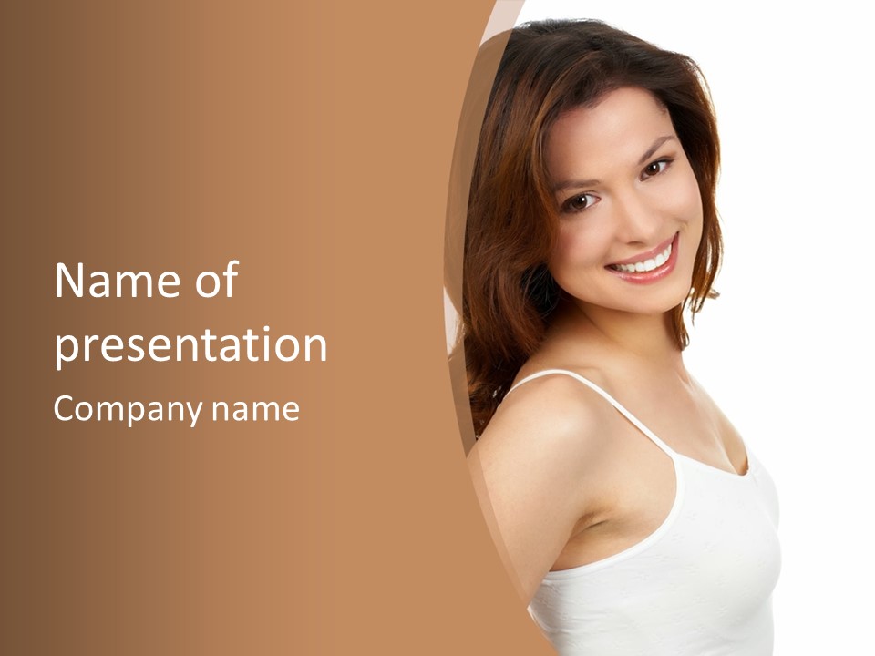 A Woman In A White Tank Top Is Smiling PowerPoint Template