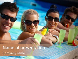 A Group Of People Sitting In A Swimming Pool PowerPoint Template