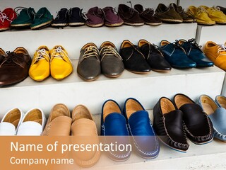 A Row Of Shoes Sitting On Top Of A White Shelf PowerPoint Template