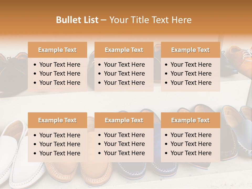 A Row Of Shoes Sitting On Top Of A White Shelf PowerPoint Template
