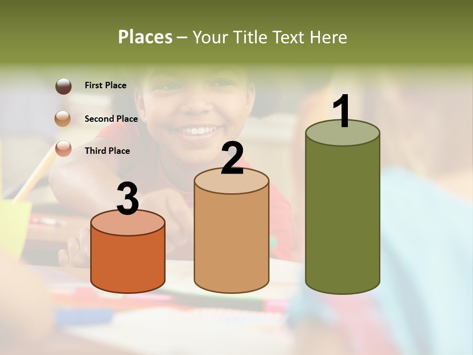 A Young Girl Smiles As She Sits At A Desk PowerPoint Template