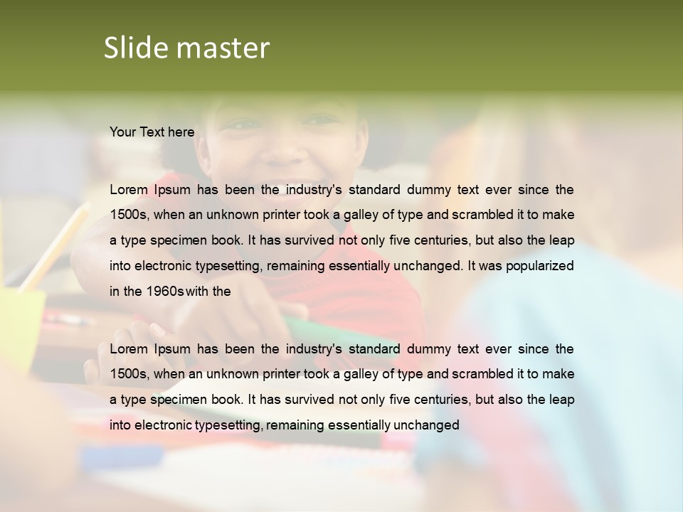 A Young Girl Smiles As She Sits At A Desk PowerPoint Template