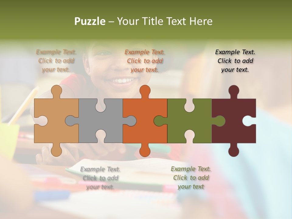 A Young Girl Smiles As She Sits At A Desk PowerPoint Template