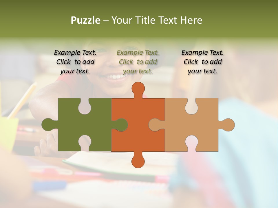 A Young Girl Smiles As She Sits At A Desk PowerPoint Template