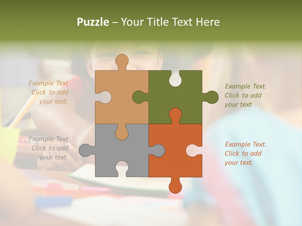 A Young Girl Smiles As She Sits At A Desk PowerPoint Template