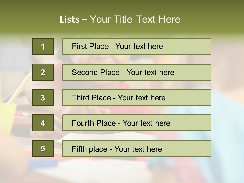 A Young Girl Smiles As She Sits At A Desk PowerPoint Template