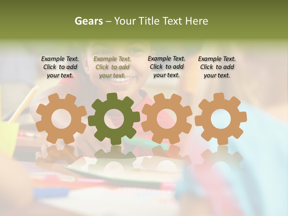 A Young Girl Smiles As She Sits At A Desk PowerPoint Template