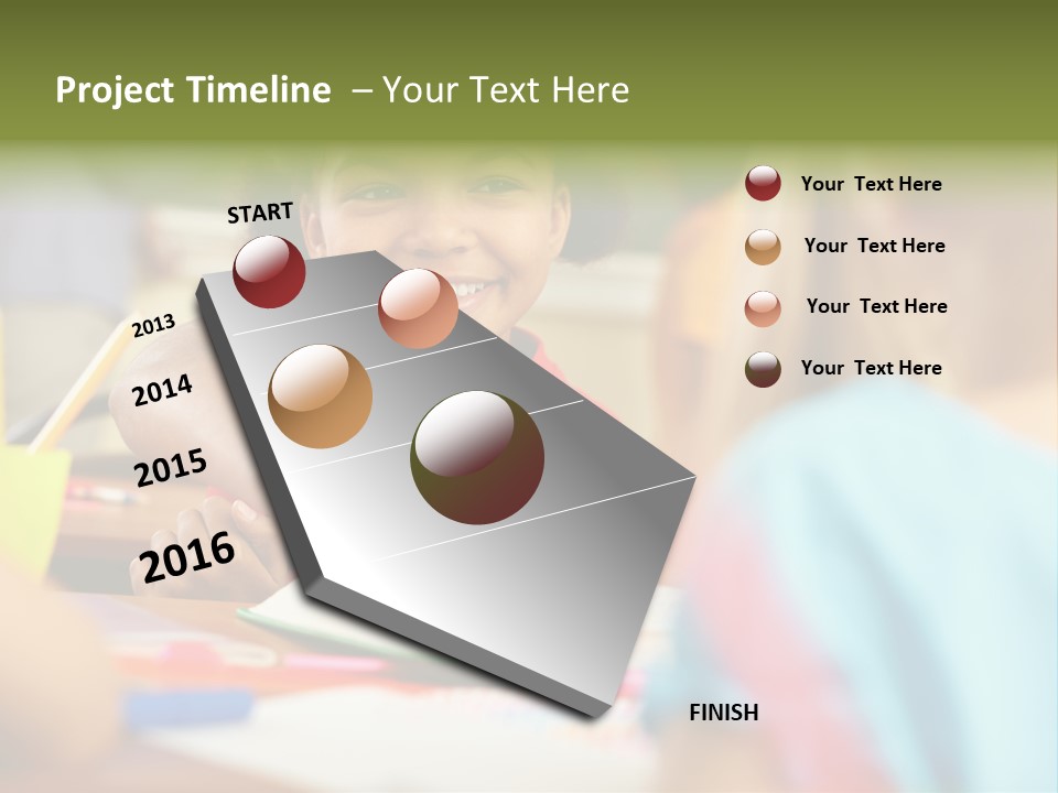 A Young Girl Smiles As She Sits At A Desk PowerPoint Template