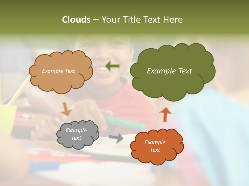 A Young Girl Smiles As She Sits At A Desk PowerPoint Template
