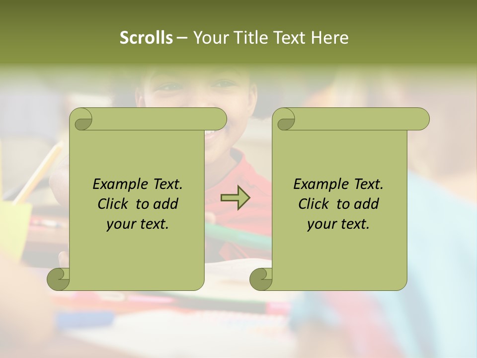 A Young Girl Smiles As She Sits At A Desk PowerPoint Template