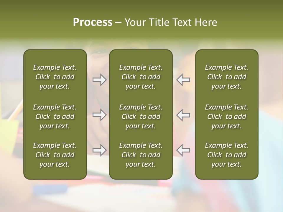 A Young Girl Smiles As She Sits At A Desk PowerPoint Template