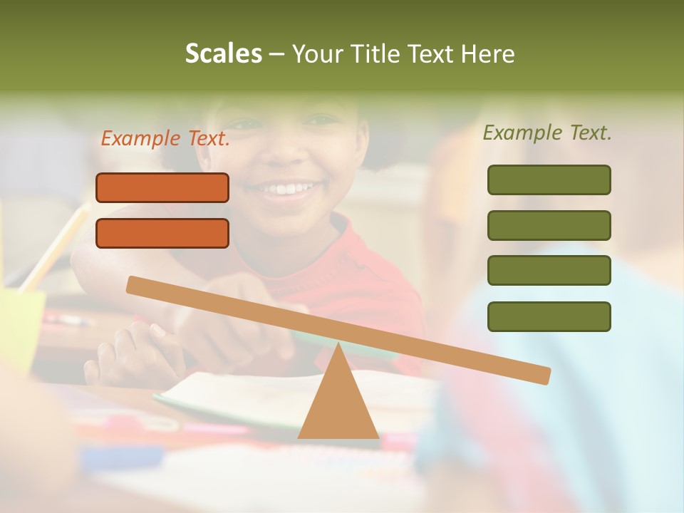 A Young Girl Smiles As She Sits At A Desk PowerPoint Template