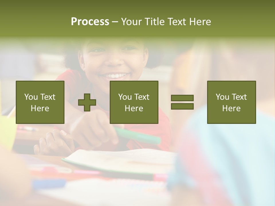 A Young Girl Smiles As She Sits At A Desk PowerPoint Template