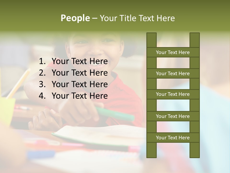 A Young Girl Smiles As She Sits At A Desk PowerPoint Template