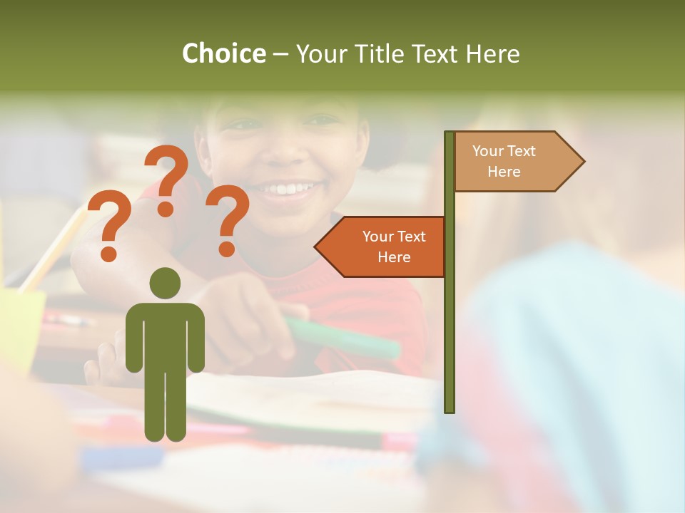 A Young Girl Smiles As She Sits At A Desk PowerPoint Template