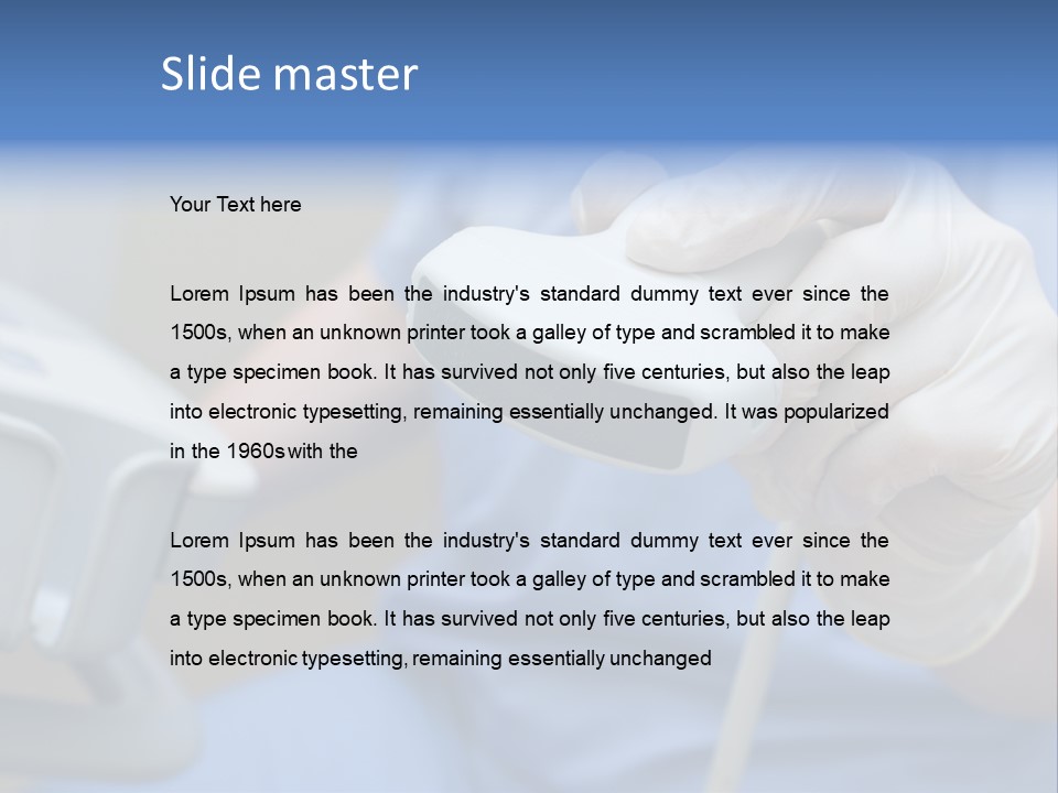 A Person In A Blue Shirt Is Holding A Device PowerPoint Template