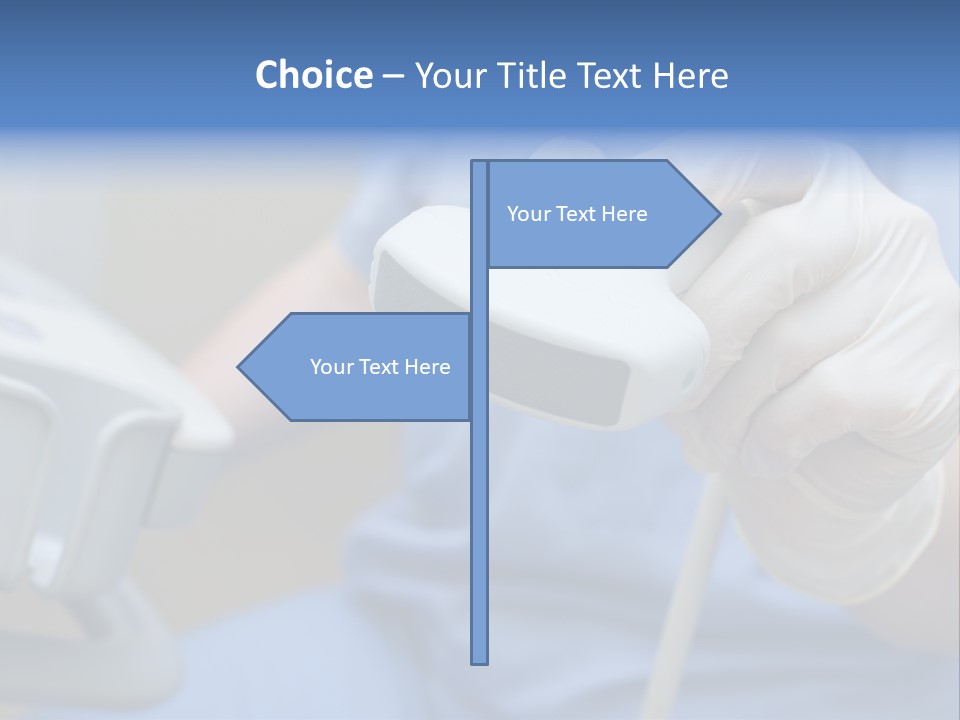 A Person In A Blue Shirt Is Holding A Device PowerPoint Template