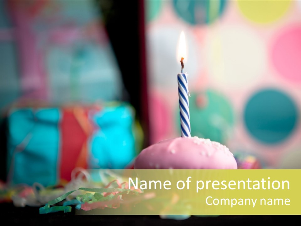 A Birthday Cake With A Single Candle On It PowerPoint Template