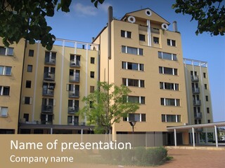 A Picture Of A Building With A Tree In Front Of It PowerPoint Template