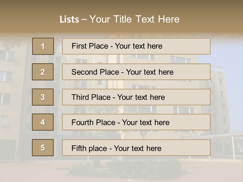 A Picture Of A Building With A Tree In Front Of It PowerPoint Template