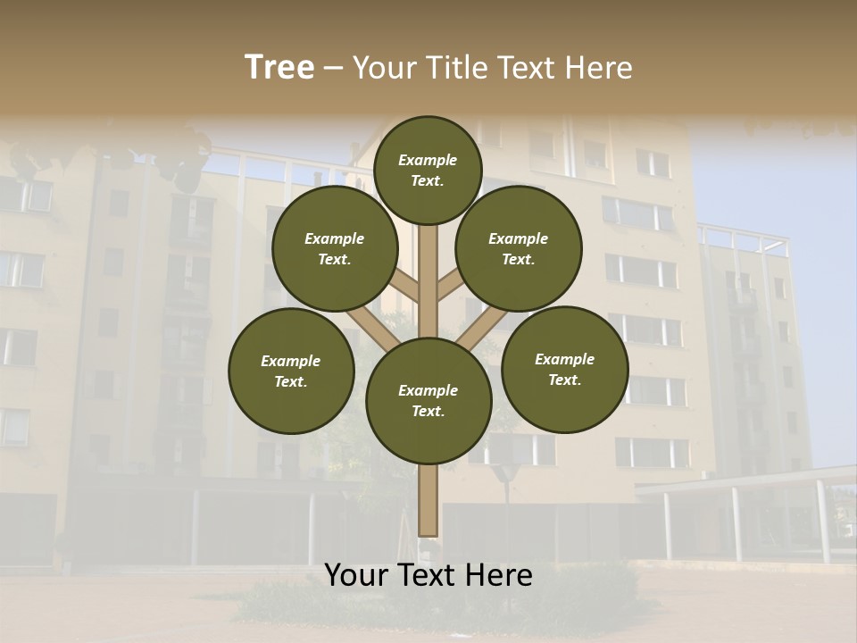 A Picture Of A Building With A Tree In Front Of It PowerPoint Template