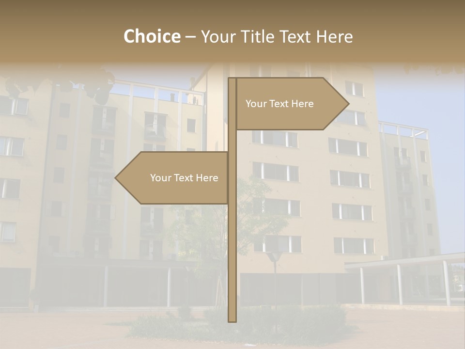 A Picture Of A Building With A Tree In Front Of It PowerPoint Template